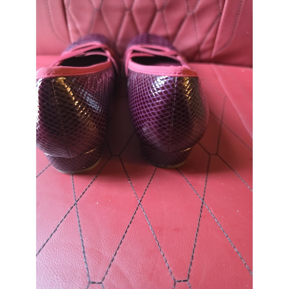 Vionic Dakota Leather Croc Red Plum Wedge Flat Orthotic Shoe Comfort Women 9 M - Picture 4 of 6